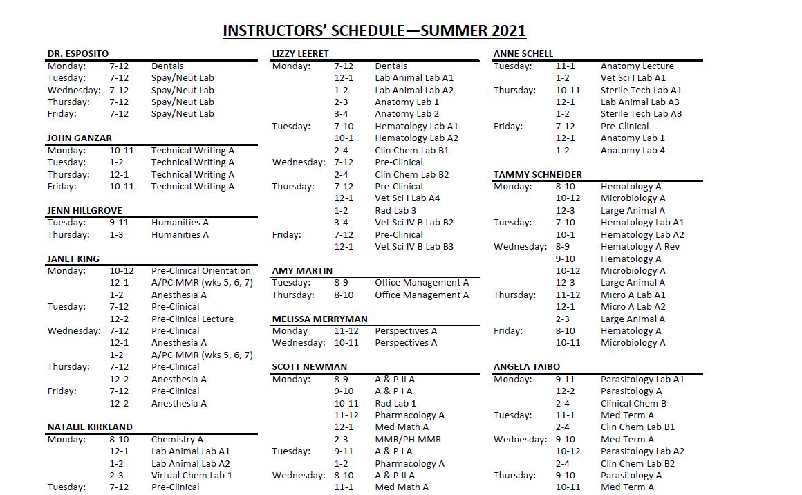 instructors schedule
